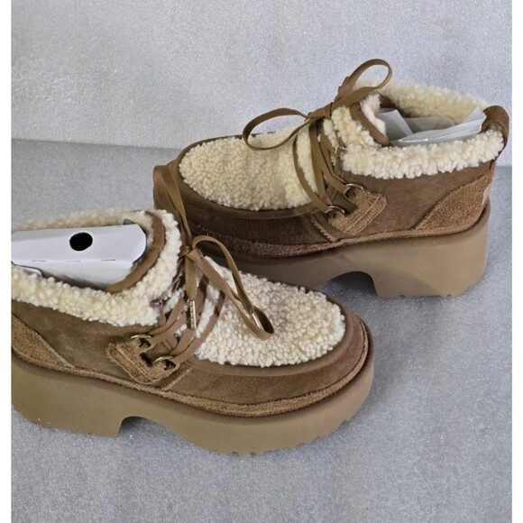 New UGG CLASSIC NEW HEIGHTS SHEARLING LACE UP CHESTNUT SUEDE WOMEN'S BOOTS US 9 - Picture 3 of 14